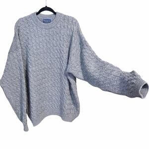 Vintage Paul James gray 100% wool men’s sweater XL England cable knit grandpa